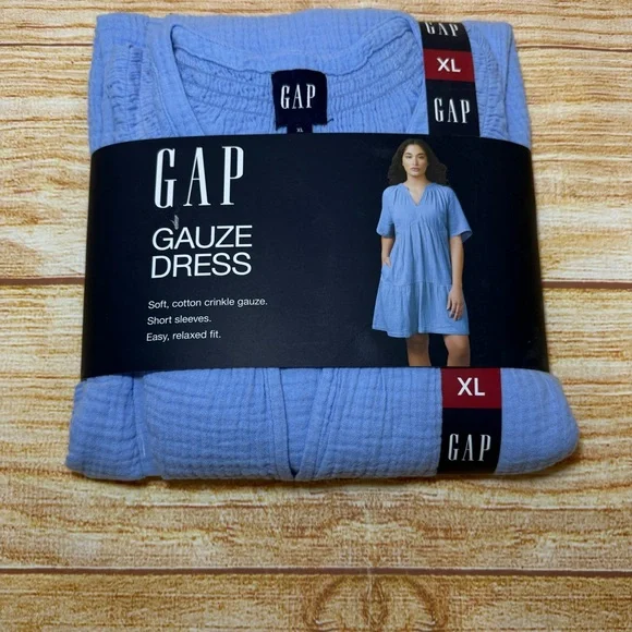 Gap Women's Relaxed Fit Soft Cotton Gauze Tiered Dress Blue Size XS - Picture 2 of 9